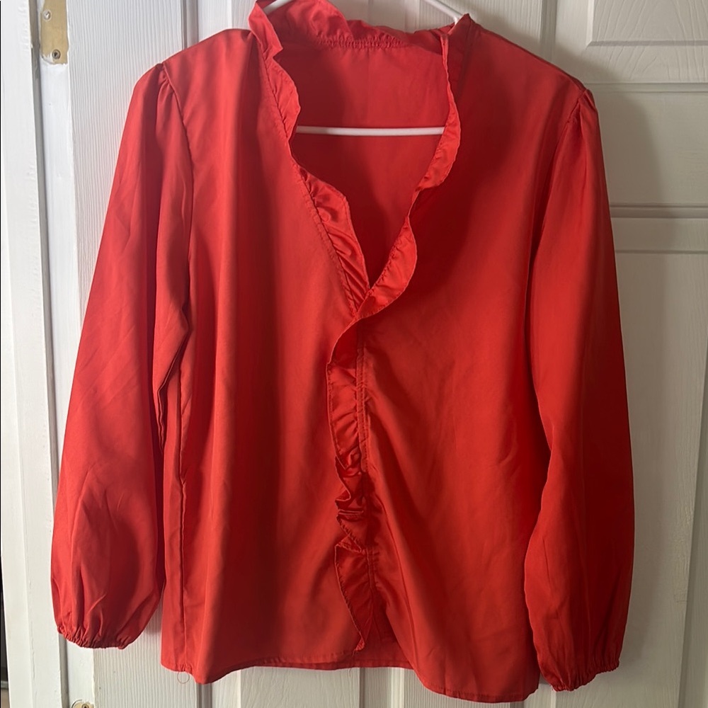 Vibrant Coral Ruffled Blouse